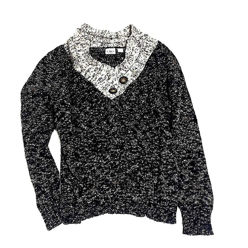 Warm & Cozy Marbled Scarf V-Neck Buttoned Sweater